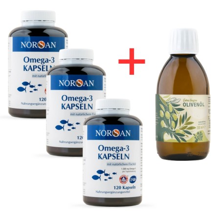 Pachet 3x Omega 3 Total (120 capsule), Norsan + Ulei de masline (200 ml)