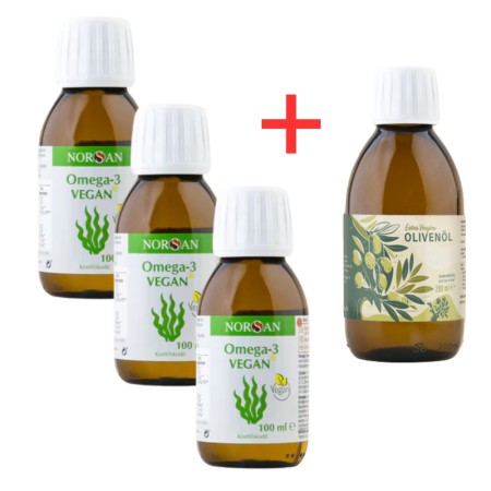 Pachet 3x Omega 3 Vegan Ulei (100 ml), Norsan + Ulei de masline (200 ml)