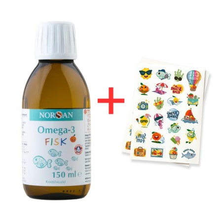 Pachet Omega 3 FISK Ulei (150 ml), Norsan + Tatuaje temporare pentru copii