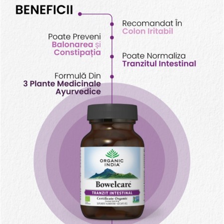 Bowelcare - balonare si tranzit intestinal (60 capsule), Organic India