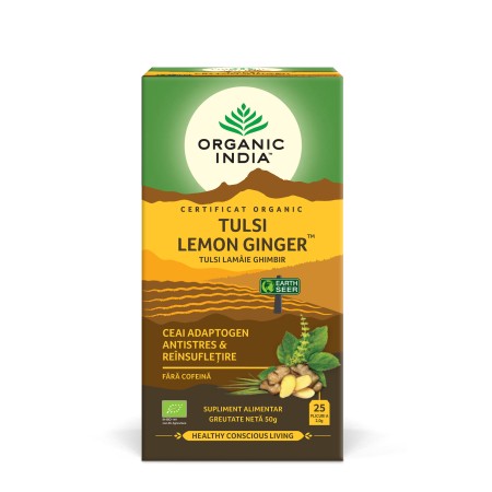 Ceai Tulsi Lamaie si Ghimbir (25 plicuri infuzie) , Organic India