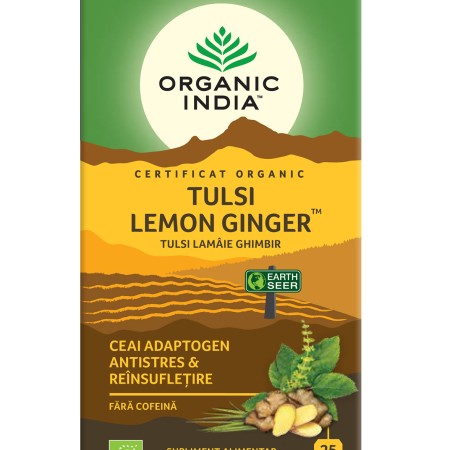 Ceai Tulsi Lamaie si Ghimbir (25 plicuri infuzie) , Organic India
