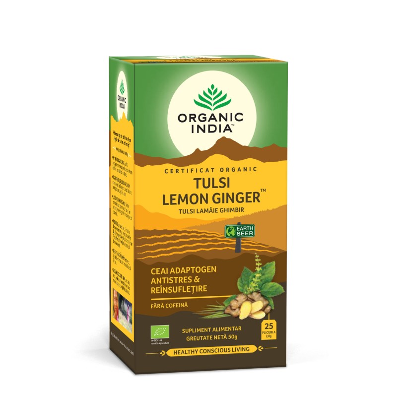 Ceai Tulsi Lamaie si Ghimbir (25 plicuri infuzie) , Organic India