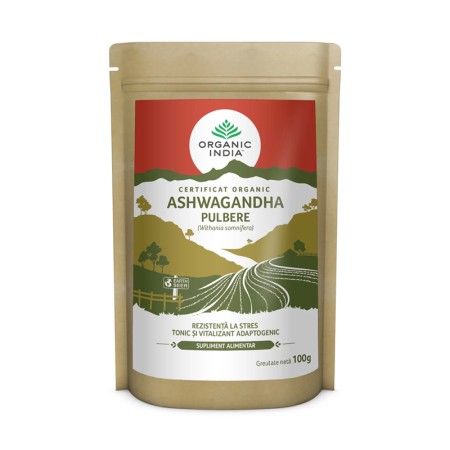 Ashwagandha pulbere radacina 100% certificata organic (100 grame), Organic India