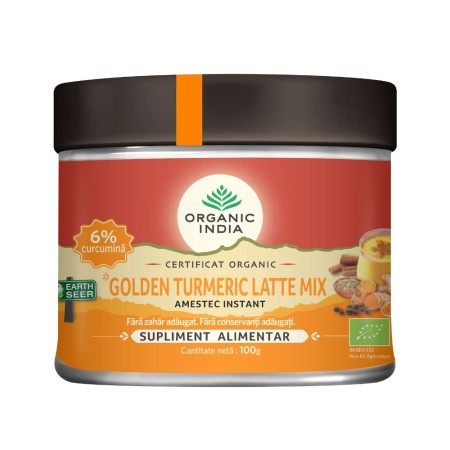 Golden Turmeric Latte Mix - Amestec Instant cu 6% Curcumină Organică (100 grame), Organic India