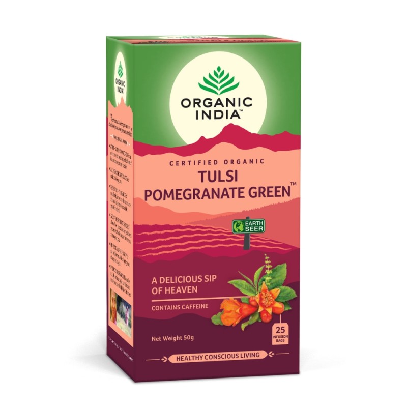 Ceai Tulsi Rodie Ceai Verde, O Gură Divină de Savoare (25 plicuri infuzie), Organic India