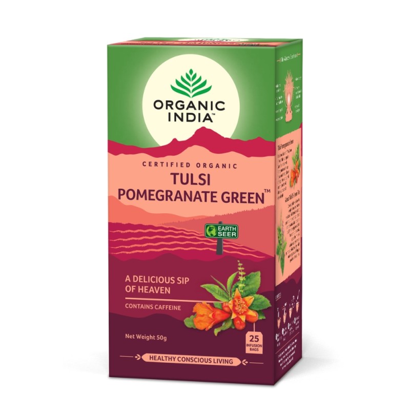 Ceai Tulsi Rodie Ceai Verde, O Gură Divină de Savoare (25 plicuri infuzie), Organic India