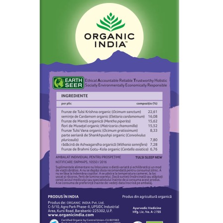 Ceai Tulsi Sleep - pentru somn calm, odihnitor (25 plicuri infuzie) , Organic India