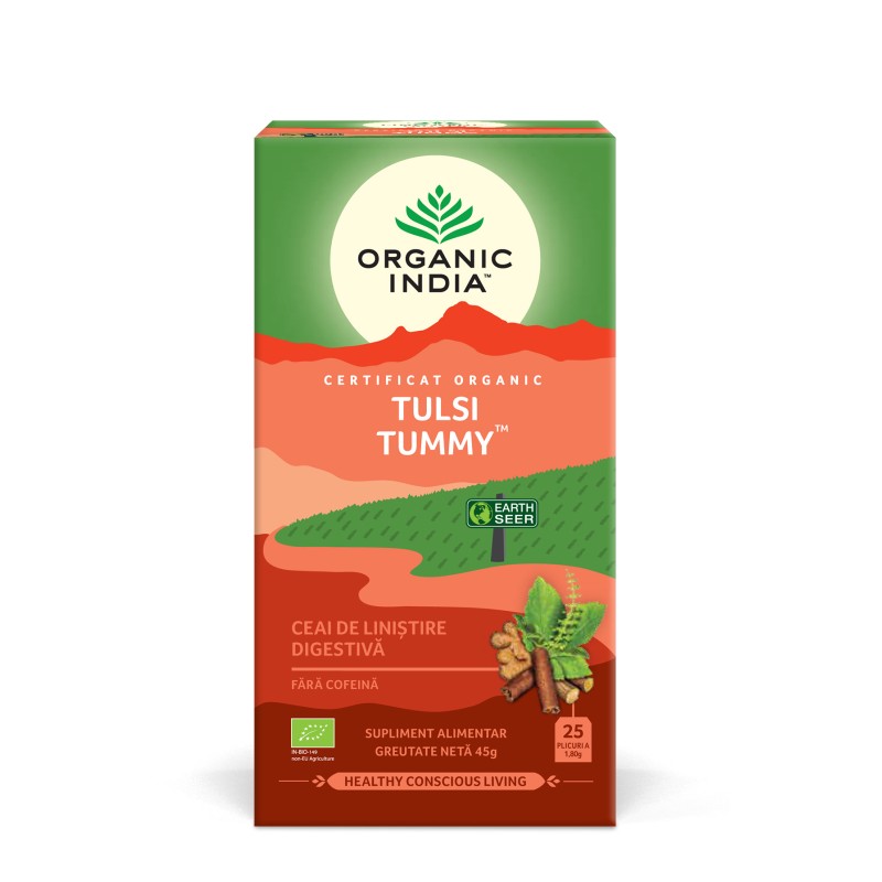 Ceai Tulsi Tummy - digestiv cu plante linistitoare si condimente (25 plicuri infuzie) , Organic India