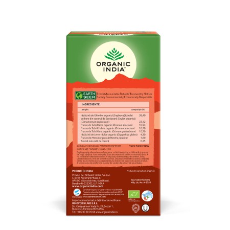 Ceai Tulsi Tummy - digestiv cu plante linistitoare si condimente (25 plicuri infuzie) , Organic India