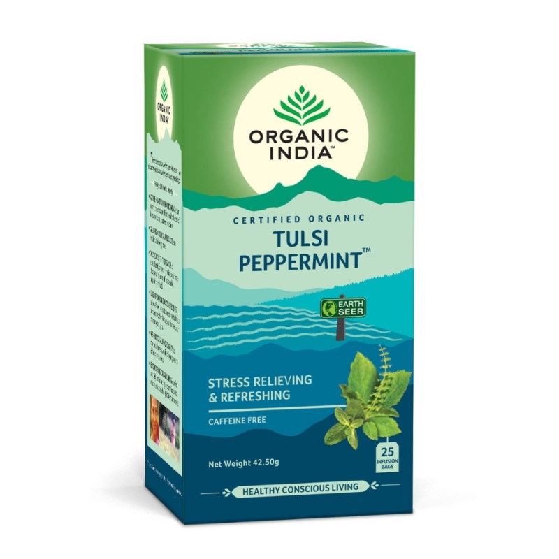 Ceai Tulsi Mentă, Amestec Adaptogen Reîmprospătant (25 plicuri infuzie), Organic India