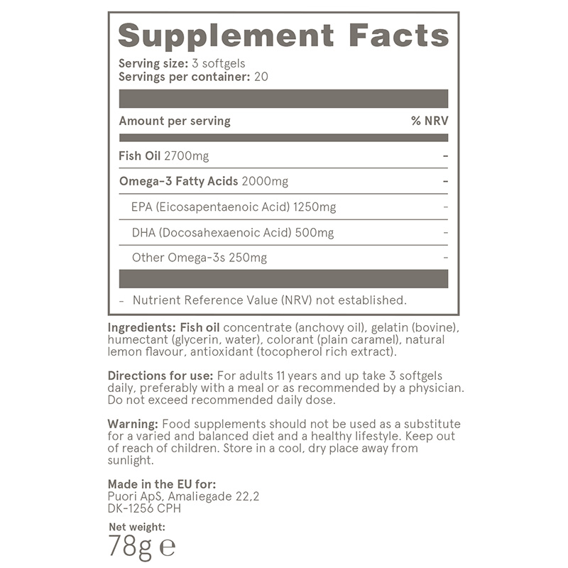 Puori O3 - Omega 3 Ulei de peste concentrat (120 capsule), Puori