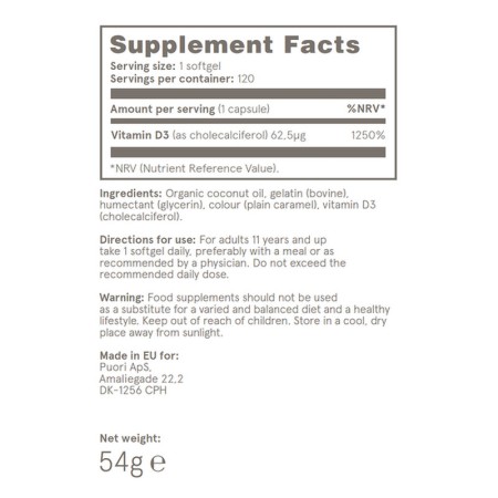 Puori Vitamina D3 2500UI (120 capsule), Puori