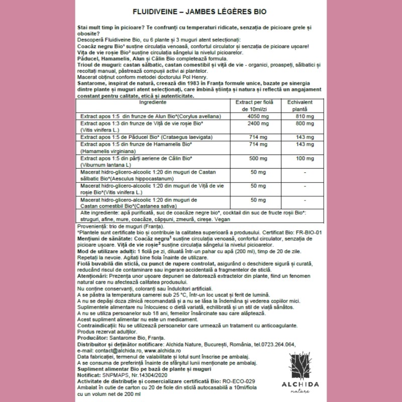 Fluidiveine Jambes Legeres Bio (20 fiole), Santarome