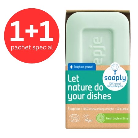 1+1 Sapun ecologic pentru vase cu 100% ingrediente naturale Fresh Lime (120 gr), Soaply