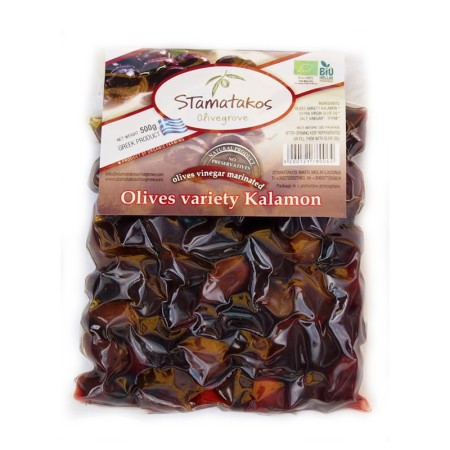 Masline Kalamata vidate marinate in otet bio (500 grame), Stamatakos