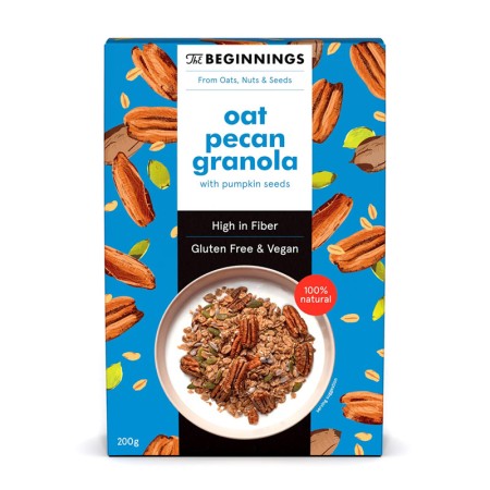 Granola cu ovaz si nuci pecan, vegan, fara gluten, fara zahar (200 grame), The Beginnings