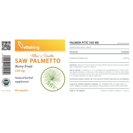 Extract de palmier pitic 540 mg (90 capsule), Vitaking
