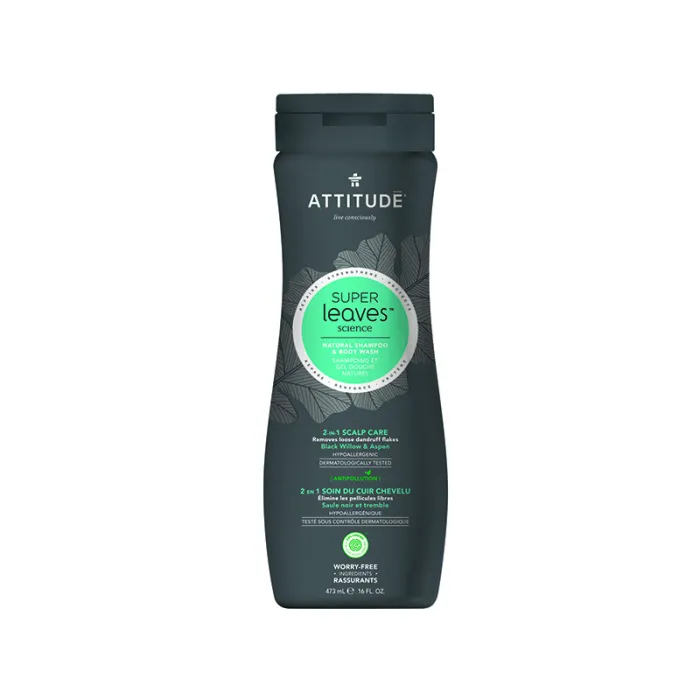 Superleaves 2 in 1 Sampon si gel de dus pentru ingrijire scalp barbati (473 ml), Attitude