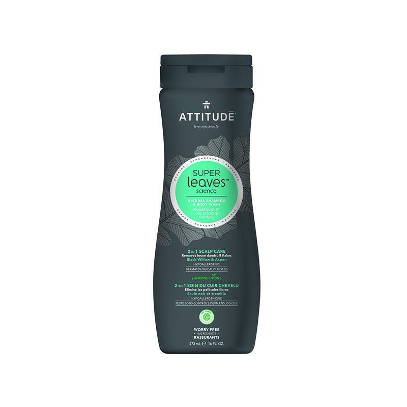 Superleaves 2 in 1 Sampon si gel de dus pentru ingrijire scalp barbati (473 ml), Attitude