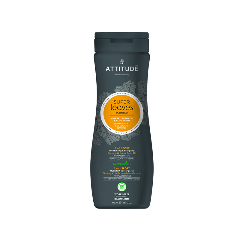 Superleaves 2 in 1 Sampon si gel de dus - sport barbati (473 ml), Attitude