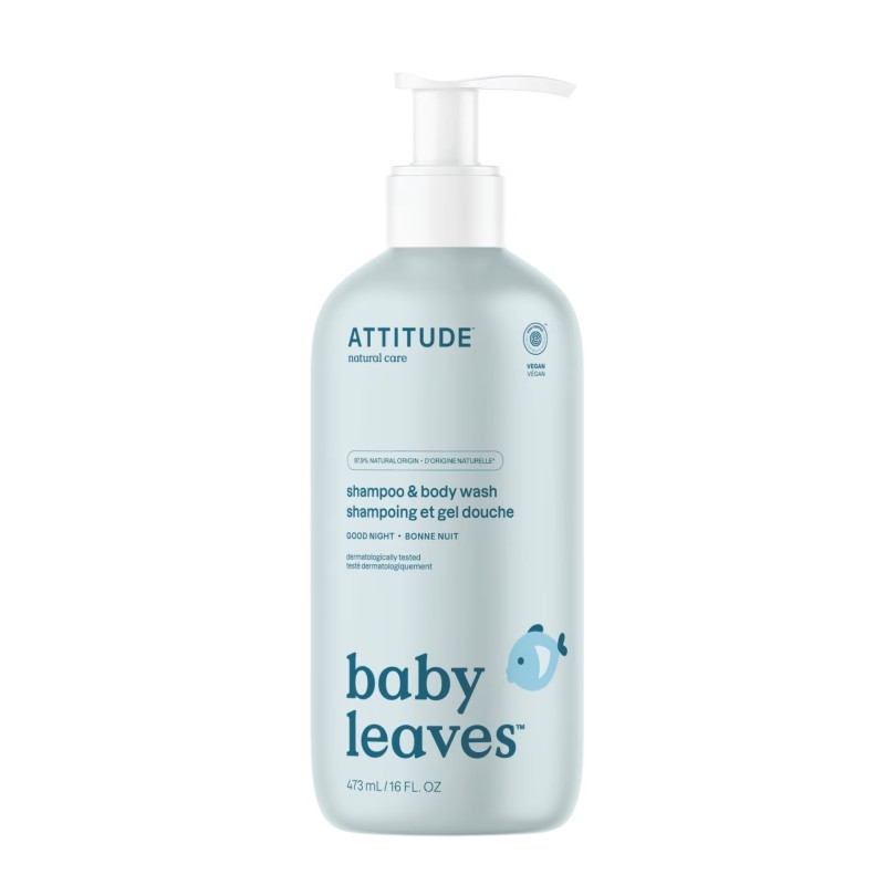 Baby Leaves Essential - Sampon si gel de dus - Noapte buna (473 ml), Attitude