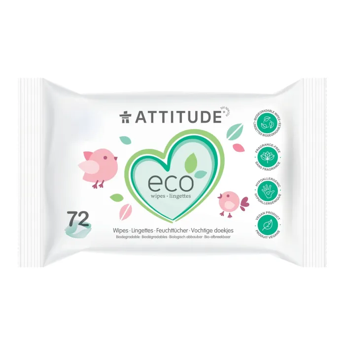 Servetele umede pentru bebelusi 100 % biodegradabile, fara miros (72 bucati), Attitude