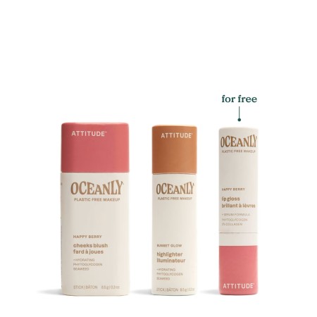 Set de machiaj, Happy Berry, blush, iluminator si balsam de buze (8,5g+12g+3,4g), Attitude