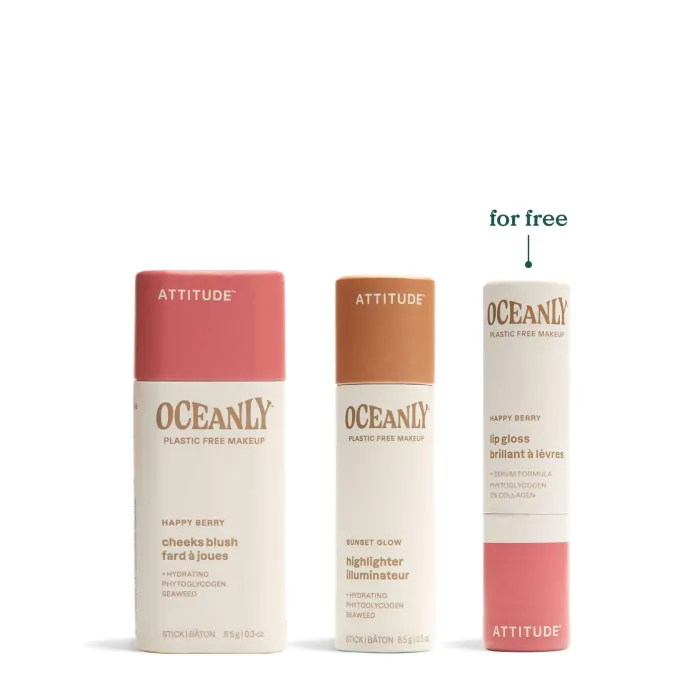 Set de machiaj, Happy Berry, blush, iluminator si balsam de buze (8,5g+12g+3,4g), Attitude