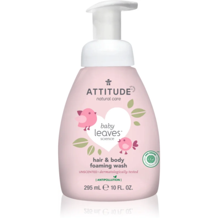 Baby Leaves 2in1 Spuma pentru par si corp, Fara miros (295 ml), Attitude