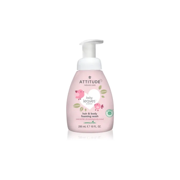 Baby Leaves 2in1 Spuma pentru par si corp, Fara miros (295 ml), Attitude