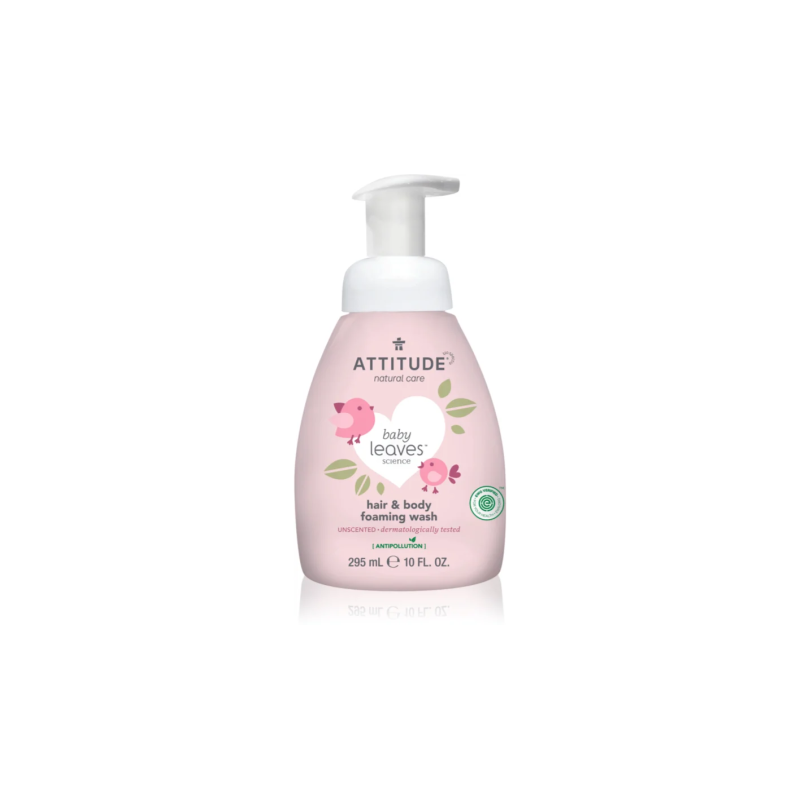 Baby Leaves 2in1 Spuma pentru par si corp, Fara miros (295 ml), Attitude