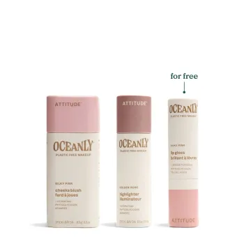 Set de machiaj, Silky Pink, blush iluminator si balsam de buze (8,5g+12g+3,4g), Attitude