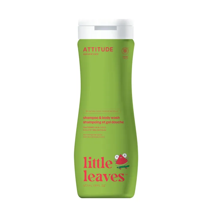 Little Leaves 2 in 1 sampon si gel de dus, pepene si cocos (473 ml), Attitude