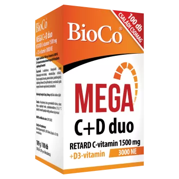 MEGA C+D DUO, Vitamina C 1500mg + Vitamina D3 3000 UI (100 comprimate filmate), BioCo