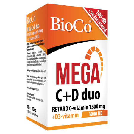 MEGA C+D DUO, Vitamina C 1500mg + Vitamina D3 3000 UI (100 comprimate filmate), BioCo