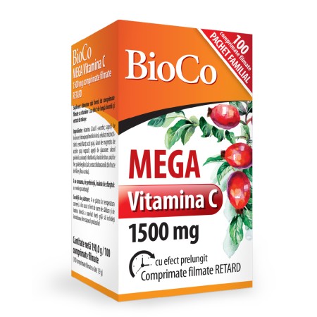 Mega Vitamina C 1500mg retard (100 comprimate filmate), BioCo