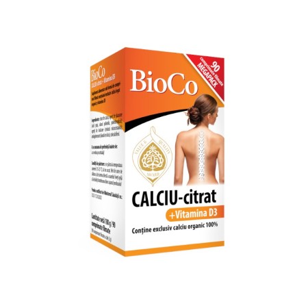 Citrat de Calciu 350mg + Vitamina D3 5mcg (90 comprimate filmate), BioCo