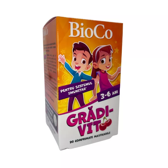 Gradi-Vit - Multivitamine pentru copii de gradinita cu aroma de cirese (90 comprimate masticabile), BioCo