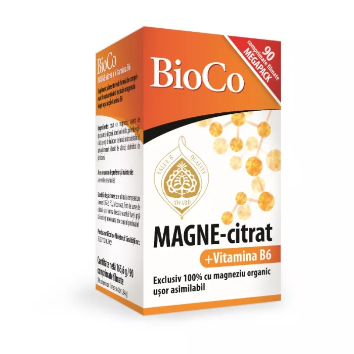 Citrat de Magneziu 150mg + Vitamina B6 2mg (90 comprimate filmate), BioCo