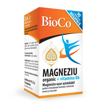 Magneziu organic 100mg + Vitamina B6 2mg (90 comprimate filmate), BioCo