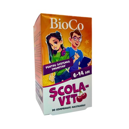 Scola-Vit - Multivitamine pentru scolari cu aroma de cirese (90 comprimate masticabile), BioCo