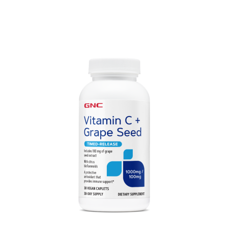 Gnc Vitamin C + Grape Seed, Vitamina C 1000 Mg Cu Bioflavonoide Si Extract Din Seminte De Struguri Cu Eliberare Prelungita, 30 Tb
