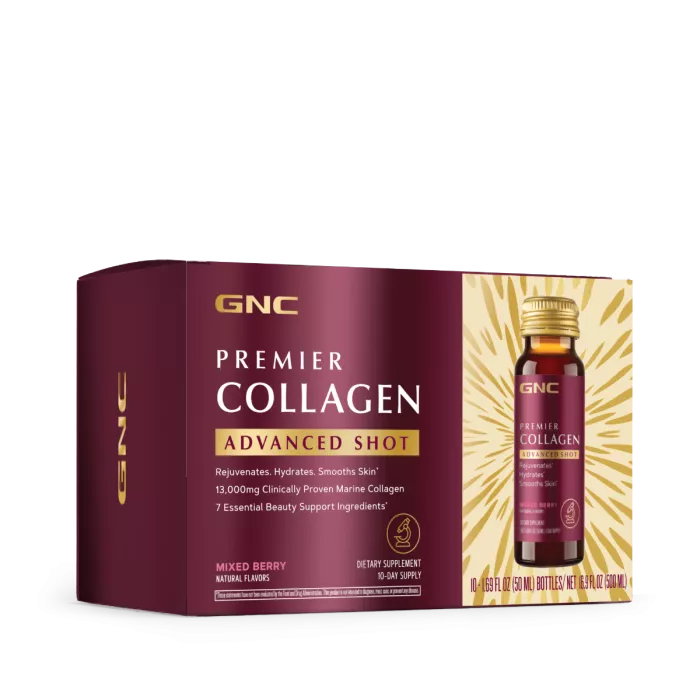 Gnc Premier Collagen Advanced Shot, Formula Premium De Peptide De Colagen Hidrolizat Marin Lichid Cu Aroma De Fructe De Padure, 10 X 50 Ml Gnc Premier Collagen Advanced Shot, Formula Premium De Peptide De Colagen Hidrolizat Marin Lichid Cu Aroma De Fructe De Padure, 10 X 50 Ml