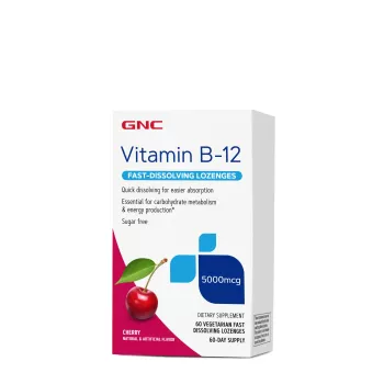 Gnc Vitamina B-12 5000 Mcg Cu Dizolvare Rapida, Cu Aroma De Cirese, 60 Drajeuri