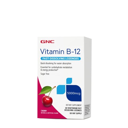 Vitamina B-12 5000 mcg cu dizolvare rapida cu aroma de cirese (60 drajeuri), GNC Live Well