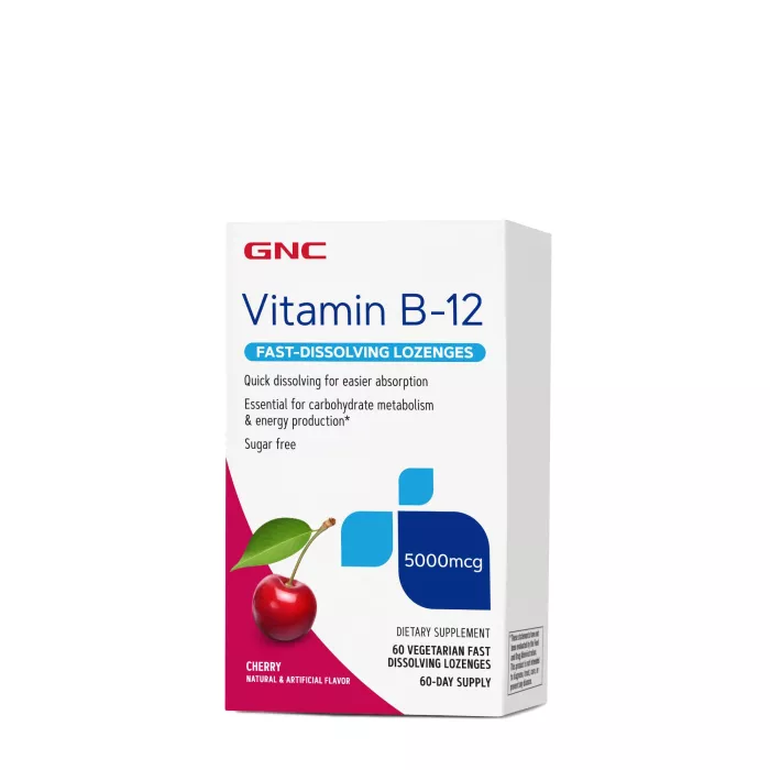 Gnc Vitamina B-12 5000 Mcg Cu Dizolvare Rapida, Cu Aroma De Cirese, 60 Drajeuri Gnc Vitamina B-12 5000 Mcg Cu Dizolvare Rapida, Cu Aroma De Cirese, 60 Drajeuri