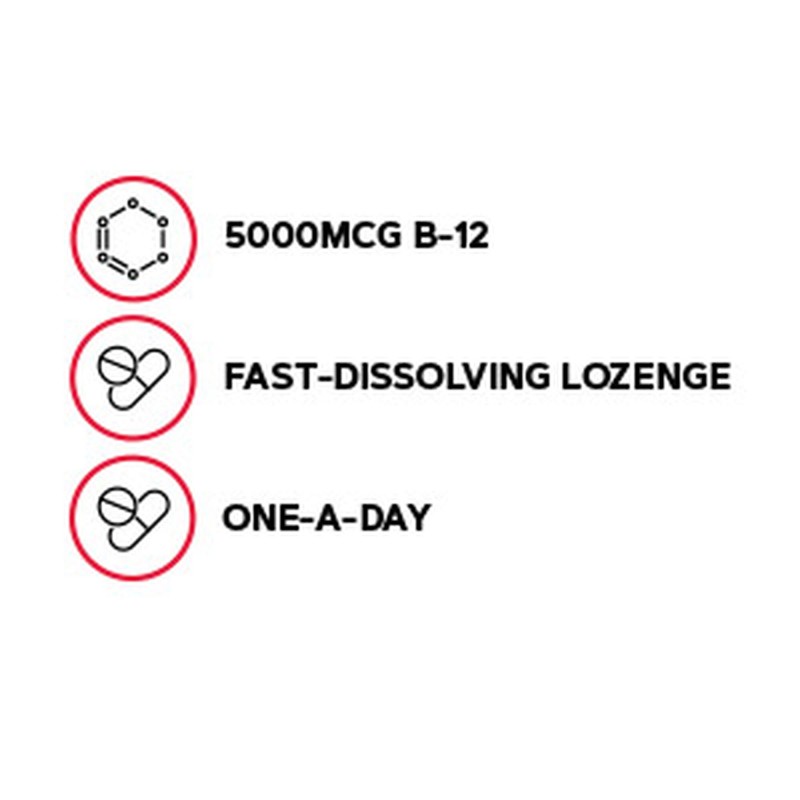 Vitamina B-12 5000 mcg cu dizolvare rapida cu aroma de cirese (60 drajeuri), GNC Live Well