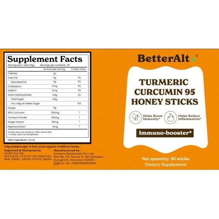 Better Alt Turmeric Curcumin 95 Honey Sticks, Pliculete De Turmeric Si Miere, 30 Pliculete