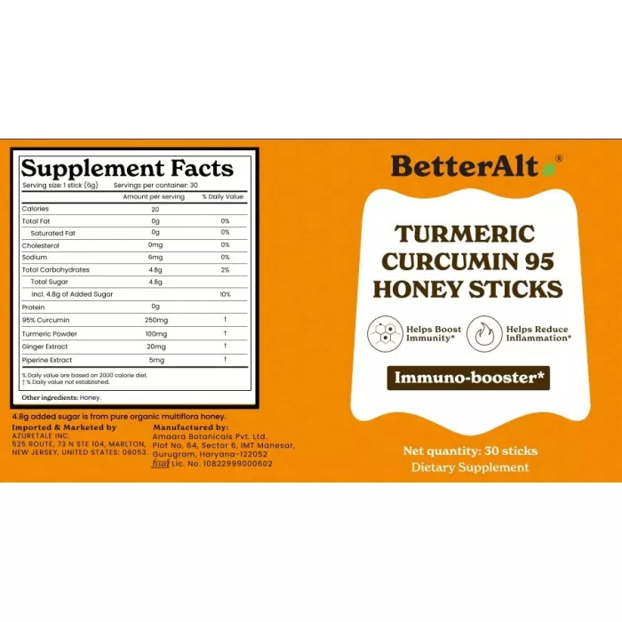 Better Alt Turmeric Curcumin 95 Honey Sticks, Pliculete De Turmeric Si Miere, 30 Pliculete